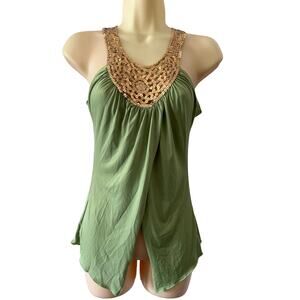 Vintage Fredericks of Hollywood Green/Gold Sequin Knit Top Blouse Size Small